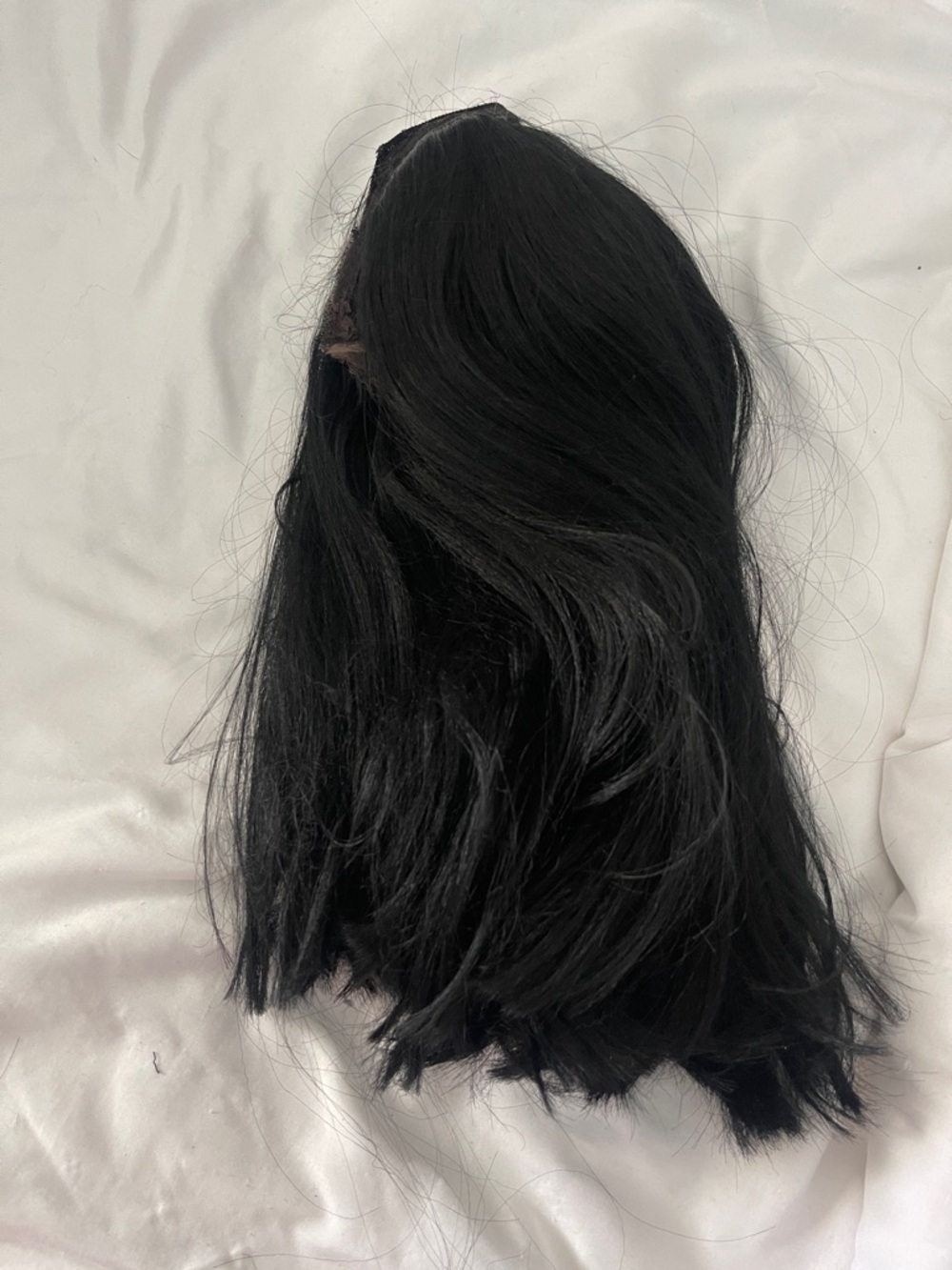 Jet black human hair half wig 14 inches long curling iron safe